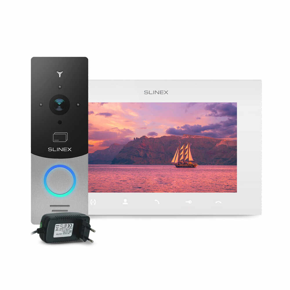 Kit videointerfon RFID Slinex ML-20CRHD-SB-SQ-07MTHD-W-PA12/2A, 1 familie, aparent, 7 inch, touchscreen, IR 1.5 m, Full HD