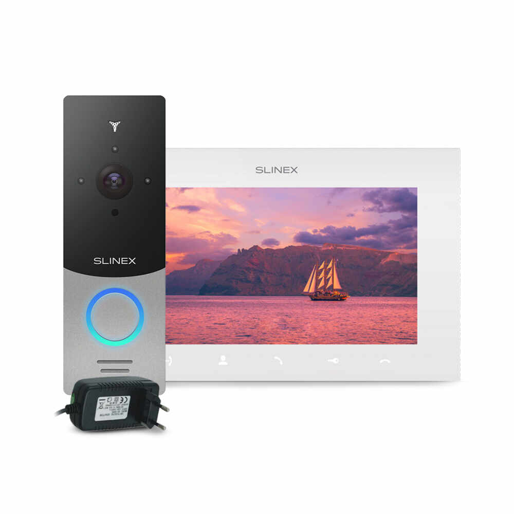 Kit videointerfon Slinex ML-20HD-SB-SQ-07MTHD-W-PA12/2A, 1 familie, aparent, 7 inch, touchscreen, IR 1.5 m, Full HD