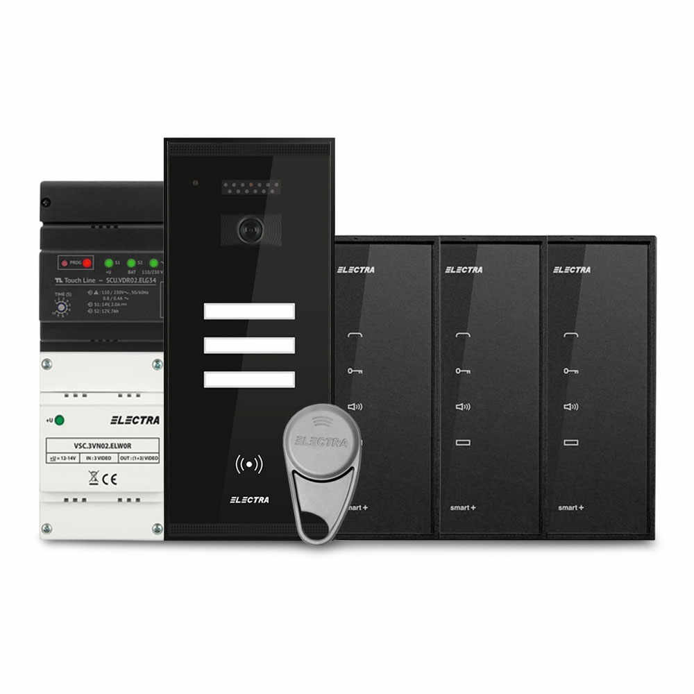 Set interfon Electra Smart INT-ELEC-16, 3 familii, RFID, 6 tag-uri