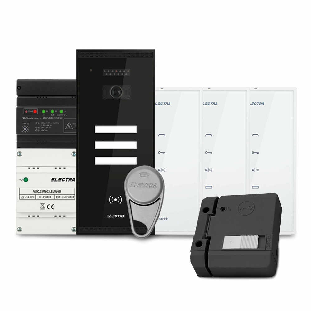 Set interfon Electra Smart INT-ELEC-17, 3 familii, RFID, 6 tag-uri