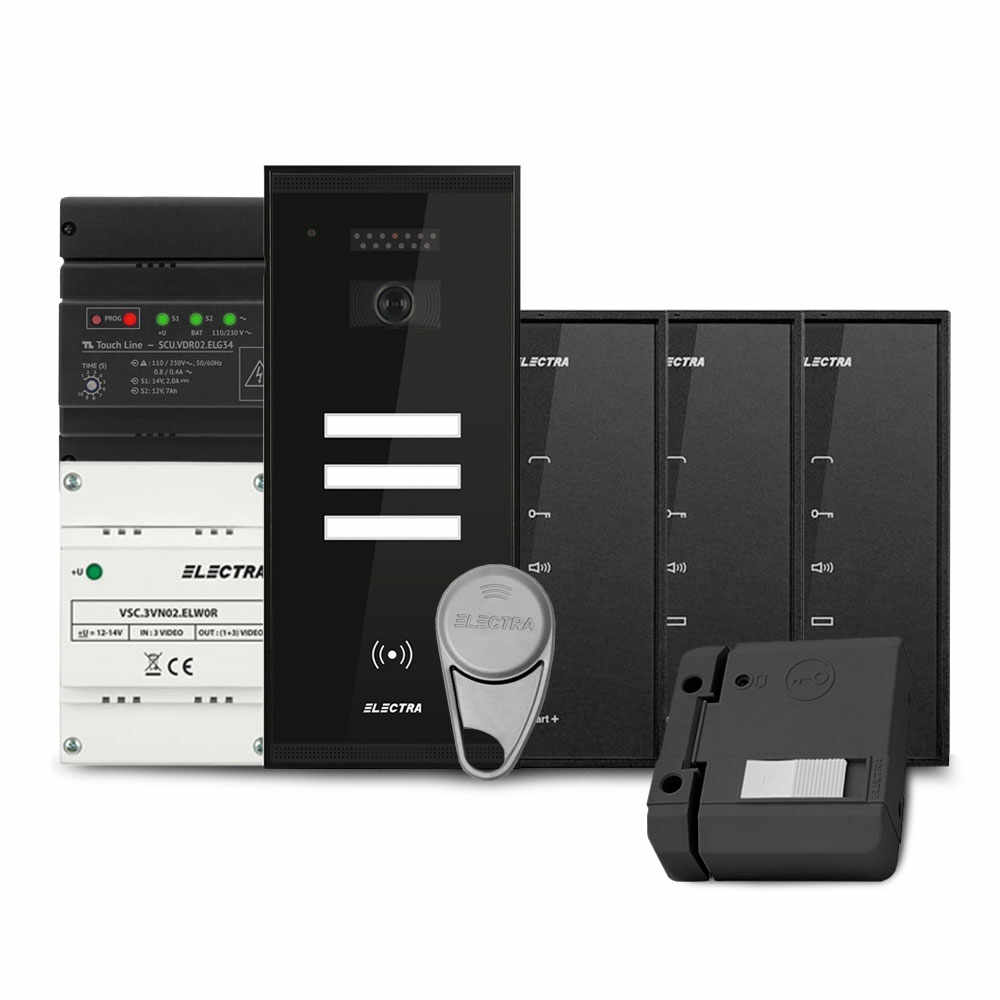 Set interfon Electra Smart INT-ELEC-18, 3 familii, RFID, 6 tag-uri