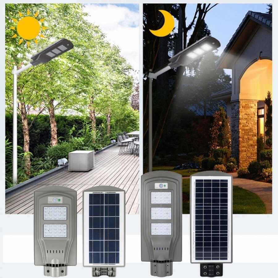 Lampa stradala 60W cu panou solar, acumulator, senzor de miscare,suport de prindere inclus