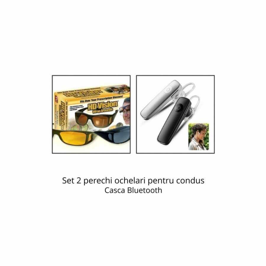 Set 2 perechi ochelari de zi si de noapte HD Vision + Casca Bluetooth CADOU