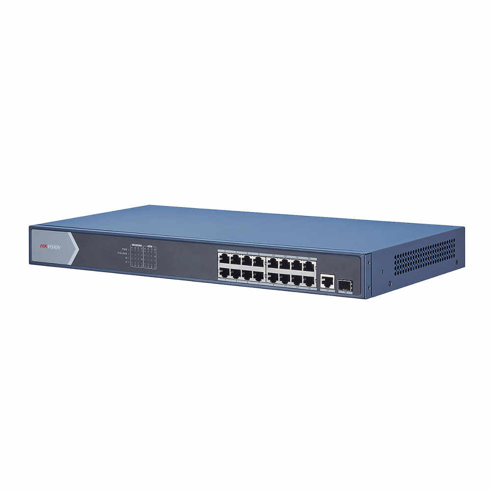 Switch cu 16 porturi PoE Hikvision DS-3E0518P-E, 8000 MAC, 26.784 Mbps, fara management