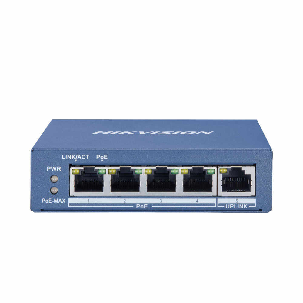 Switch cu 4 porturi PoE Hikvision DS-3E0505P-E, 2000 MAC, 1 Mbps, fara management