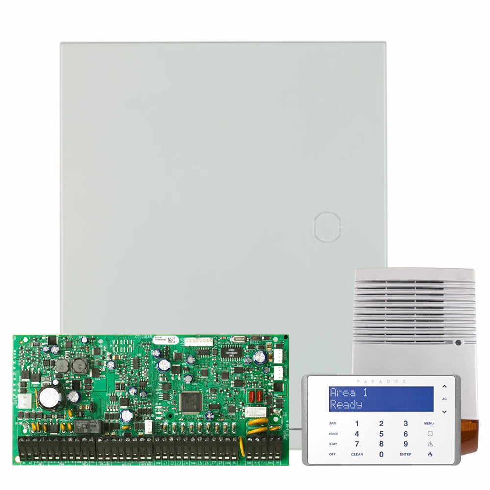 Kit alarma antiefractie Paradox Digiplex EVO192+K656+SL-900B, 8 partitii, 8-192 zone, 999 utilizatori, cutie cu traf