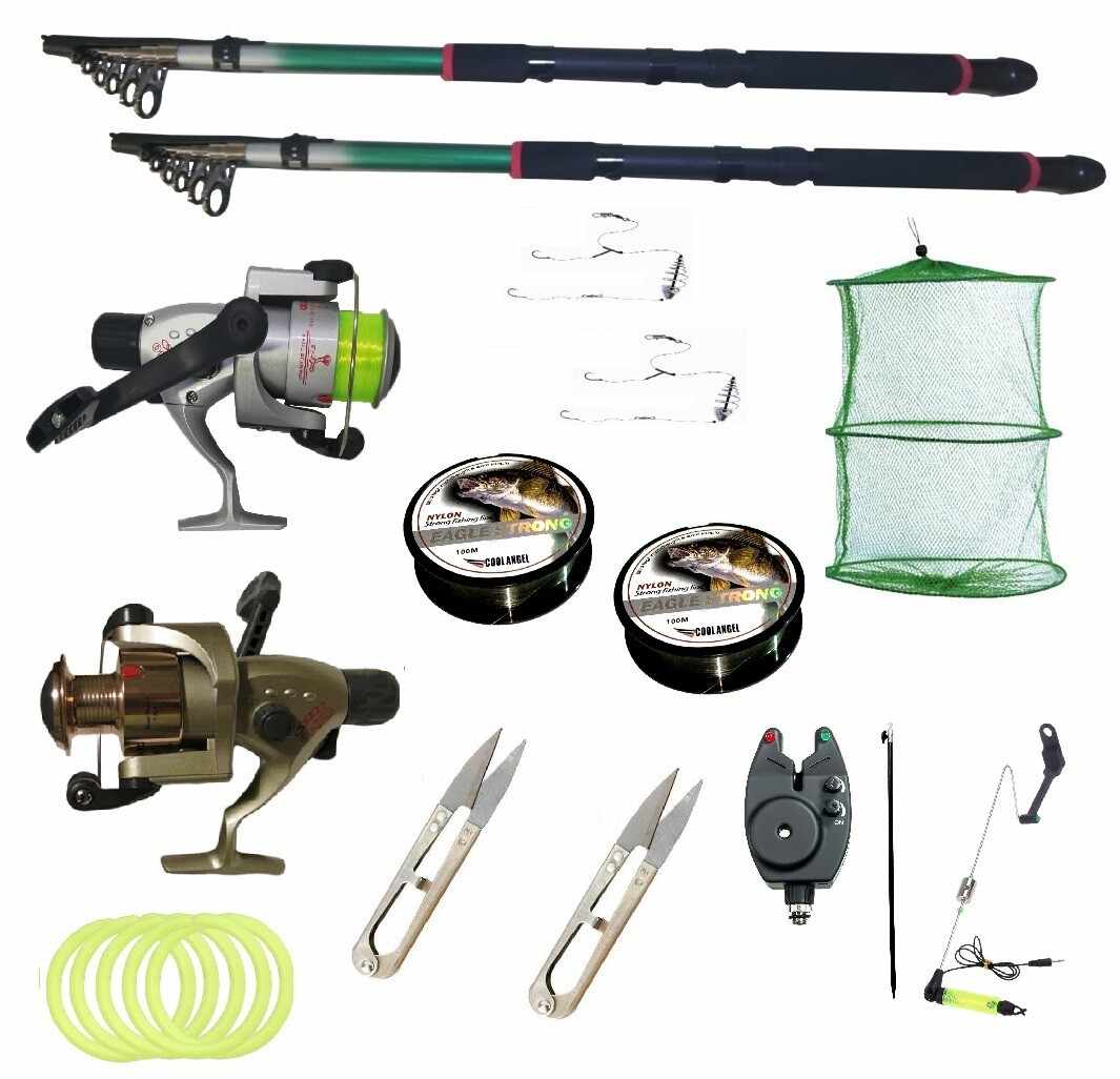 Kit pescuit sportiv cu doua lansete 2.4m EastShark, doua mulinete Cobra si accesorii 