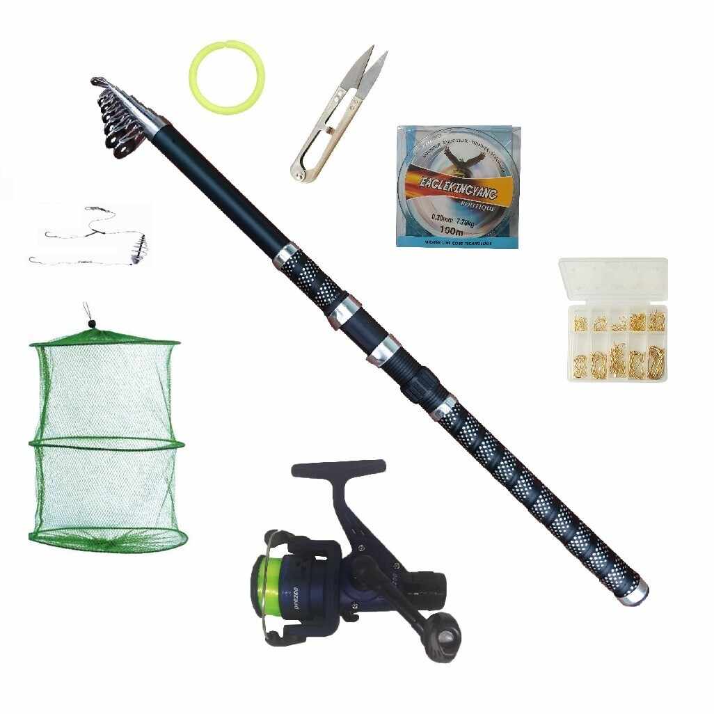 Set pescuit sportiv complet cu lanseta UltraCarp 2,4m, mulineta Dpr200, guta si accesorii