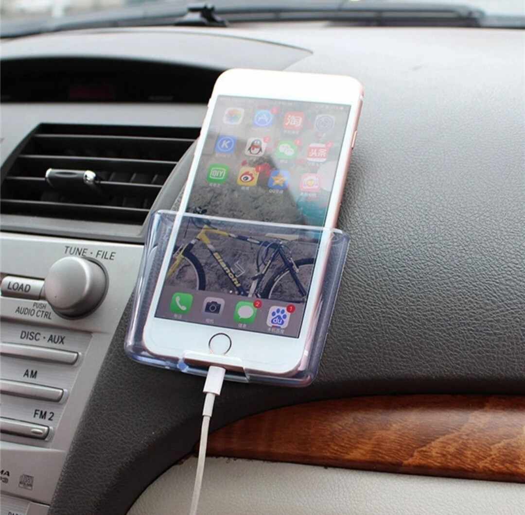 suport auto pentru mobil transparent cu gaura cablu incarcare +cadou