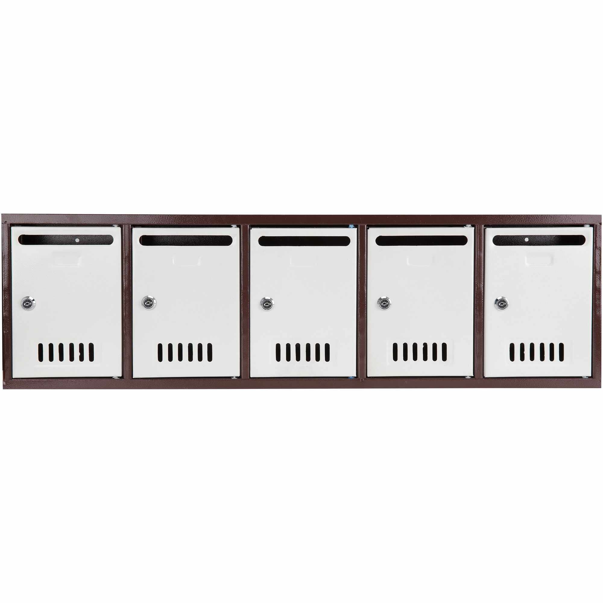 Modul 5 cutii postale Evotools, 2 chei, 910 x 260 x 76 mm, Otel, Gri/Maro, Cifre Auto-Adezive Cadou