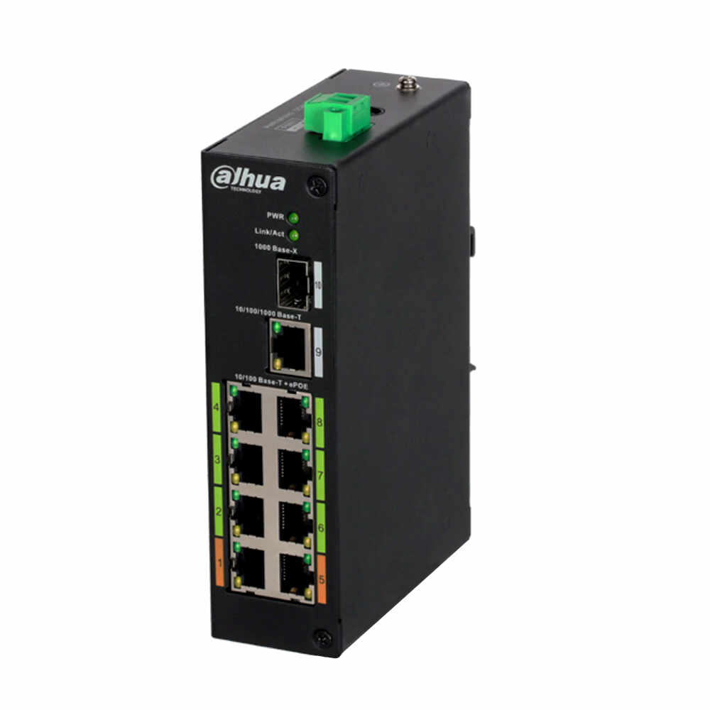 Switch cu 8 Porturi PoE Dahua LR2110-8ET-120, 8000 MAC, 8.8 Gbps