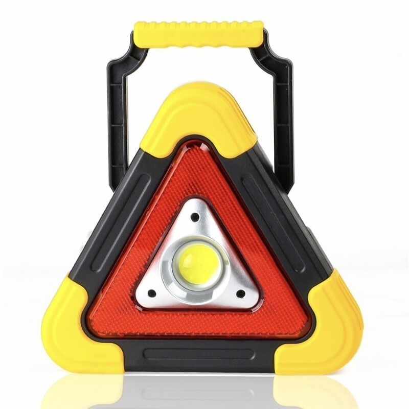 Triunghi SOS Cu Lanterna LED COB , LED Rosu , Incarcare Solara , USB , Acumulator Integrat , Galben+cadou