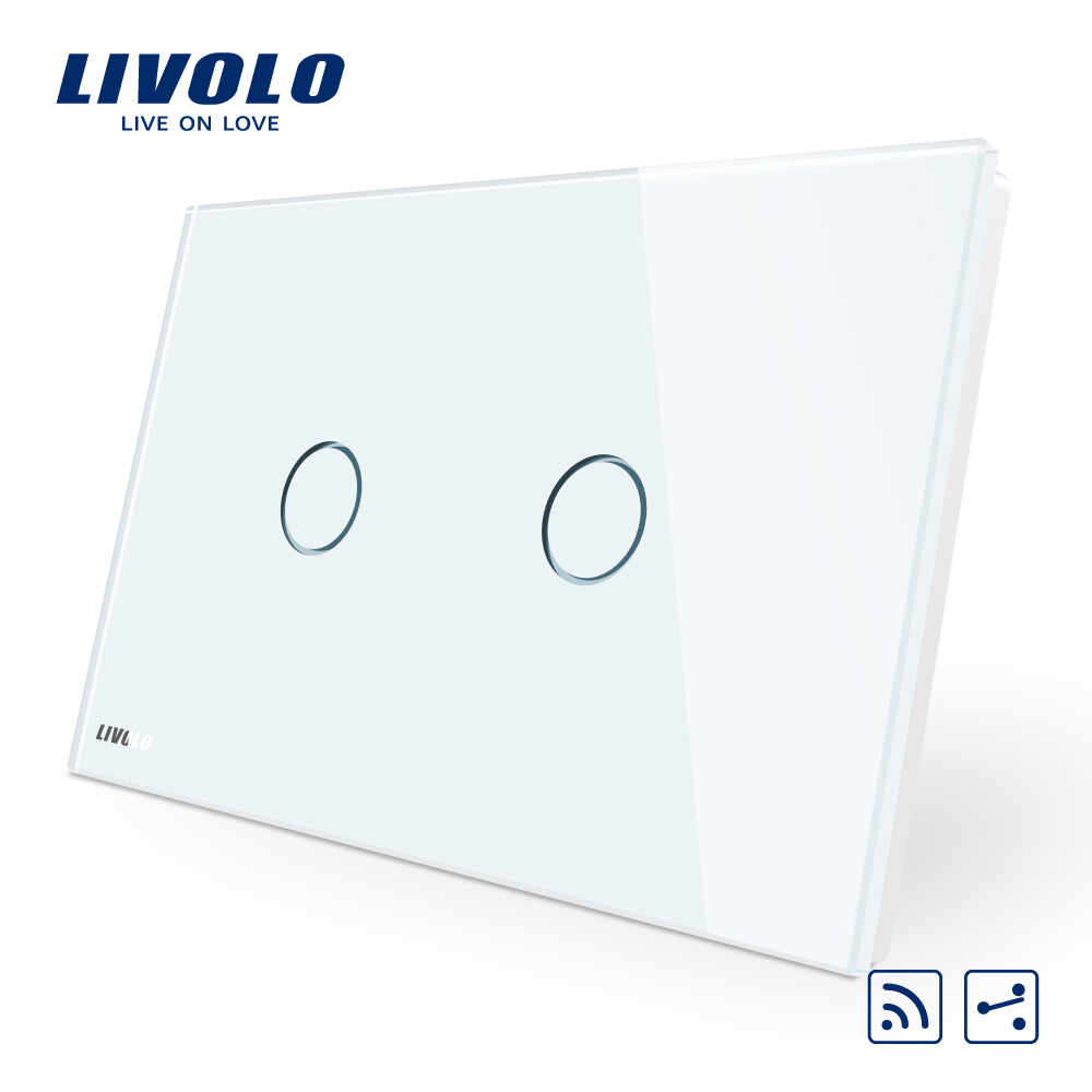 Intrerupator dublu cap scara/cruce wireless cu touch Livolo din sticla – standard italian
