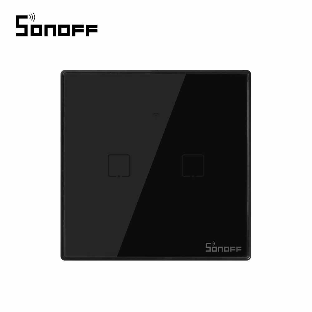 Intrerupator dublu cu touch Sonoff T3EU2C, Wi-Fi + RF, Control de pe telefonul mobil
