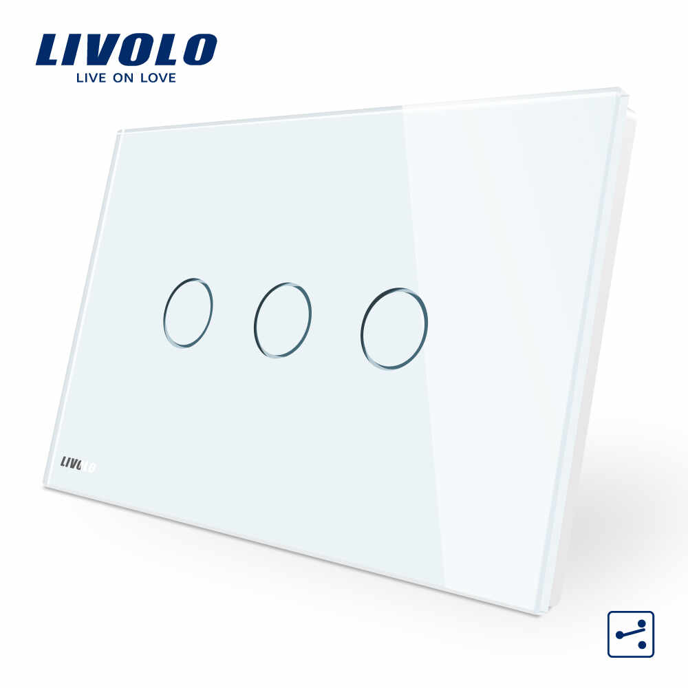 Intrerupator triplu cap scara/cruce cu touch Livolo din sticla – standard italian