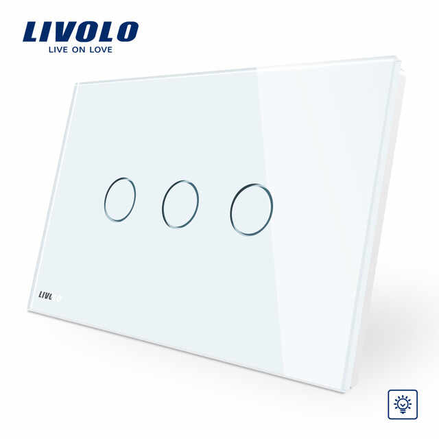 Intrerupator triplu cu variator cu touch Livolo din sticla – standard italian