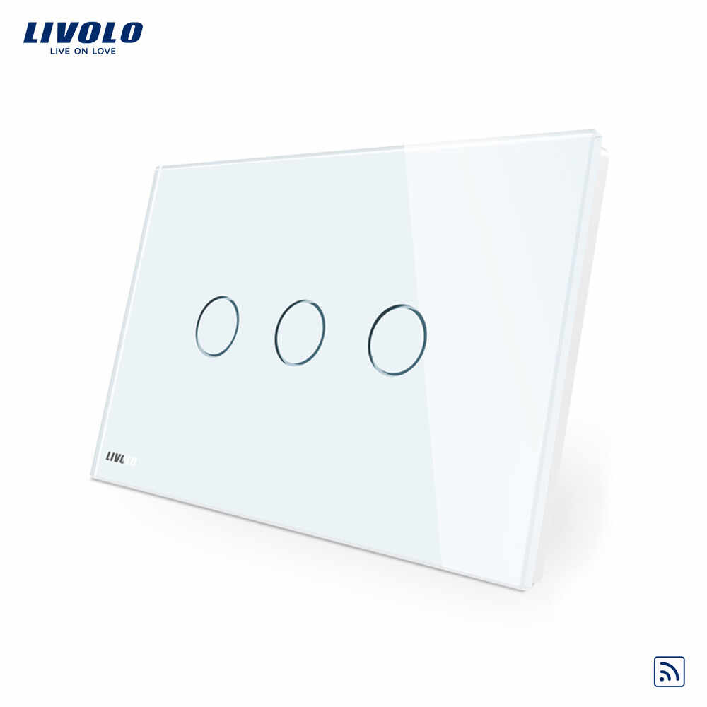 Intrerupator triplu wireless cu touch Livolo din sticla – standard italian