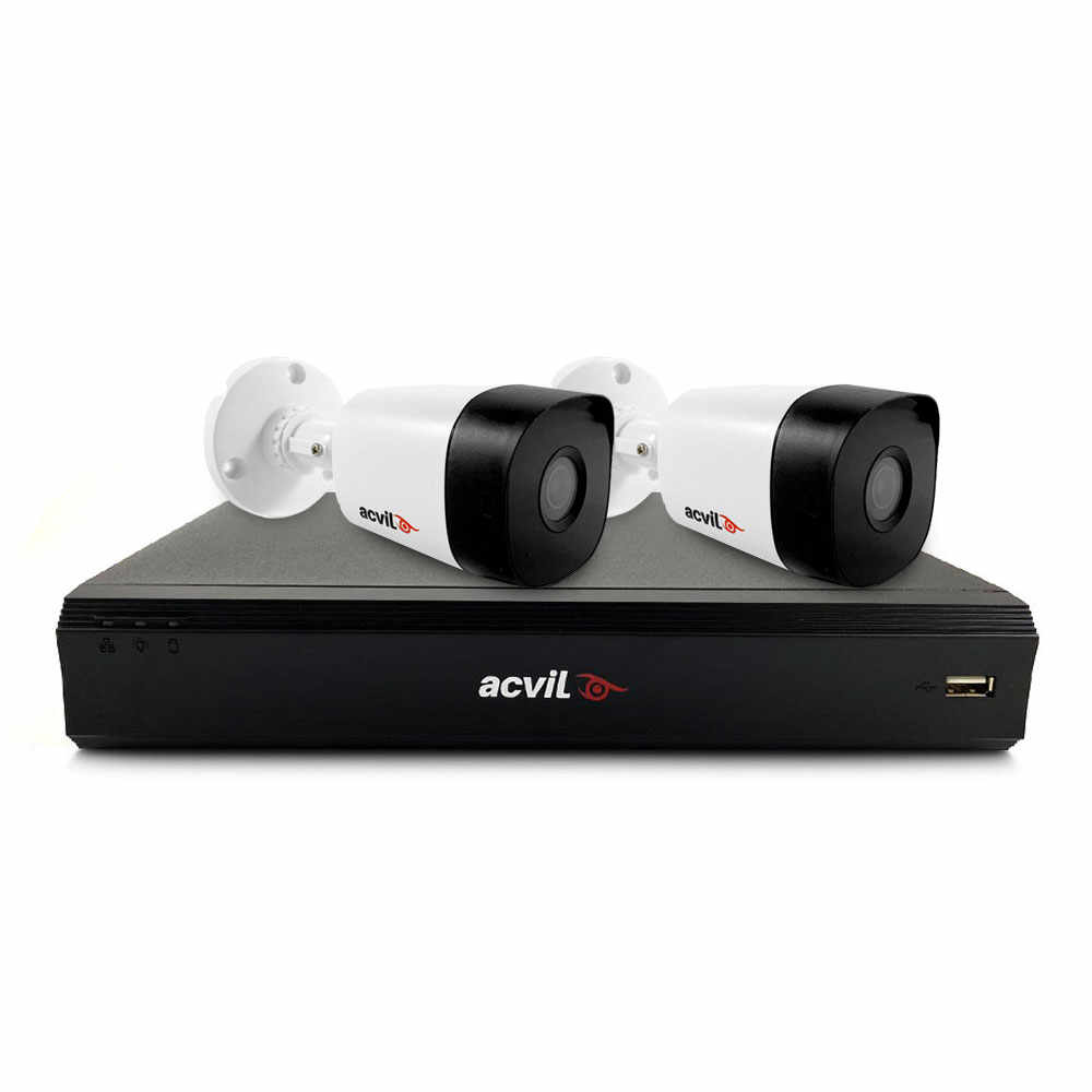Sistem supraveghere exterior basic Acvil Pro ACV-B2EXT20-5MP-V2, 2 camere, 5 MP, IR 20 m, 2.8 mm, POS, audio prin coaxial