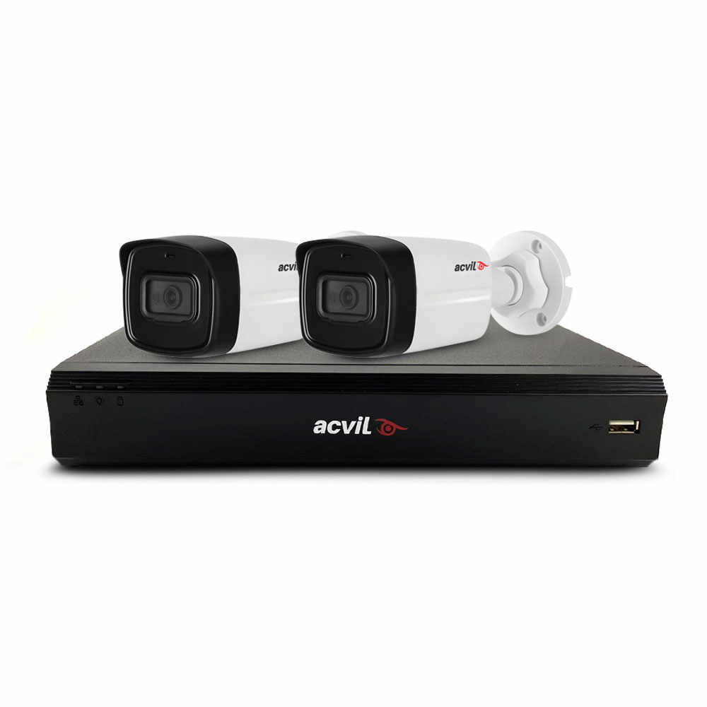 Sistem supraveghere exterior basic Acvil Pro ACV-B2EXT40-5M-V2, 2 camere, 5 MP, IR 40 m, 2.8 mm, audio prin coaxial, PoS