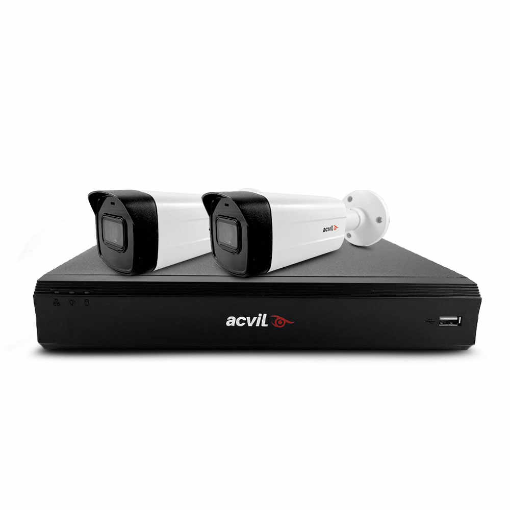 Sistem supraveghere exterior basic Acvil Pro ACV-B2EXT80-4K, 2 camere, 4K, IR 80 m, 3.6 mm, audio prin coaxial
