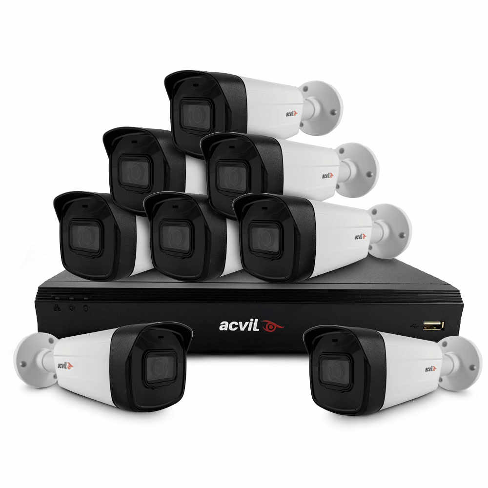 Sistem supraveghere exterior basic Acvil Pro ACV-B8EXT40-4K, 8 camere, 4K, IR 40 m, 2.8 mm, audio prin coaxial