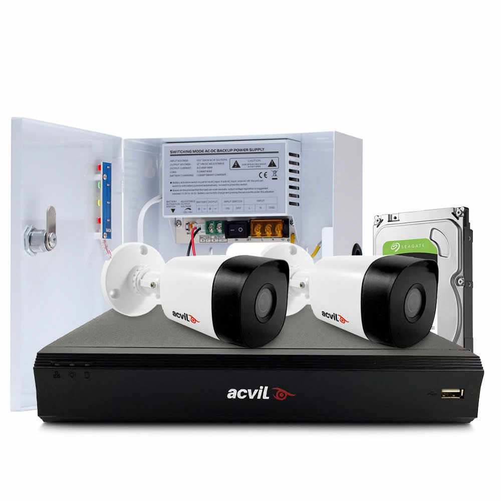 Sistem supraveghere exterior middle Acvil Pro ACV-M2EXT20-2MP-V2, 2 camere, 2 MP, IR 20 m, 3.6 mm, POS, audio prin coaxial