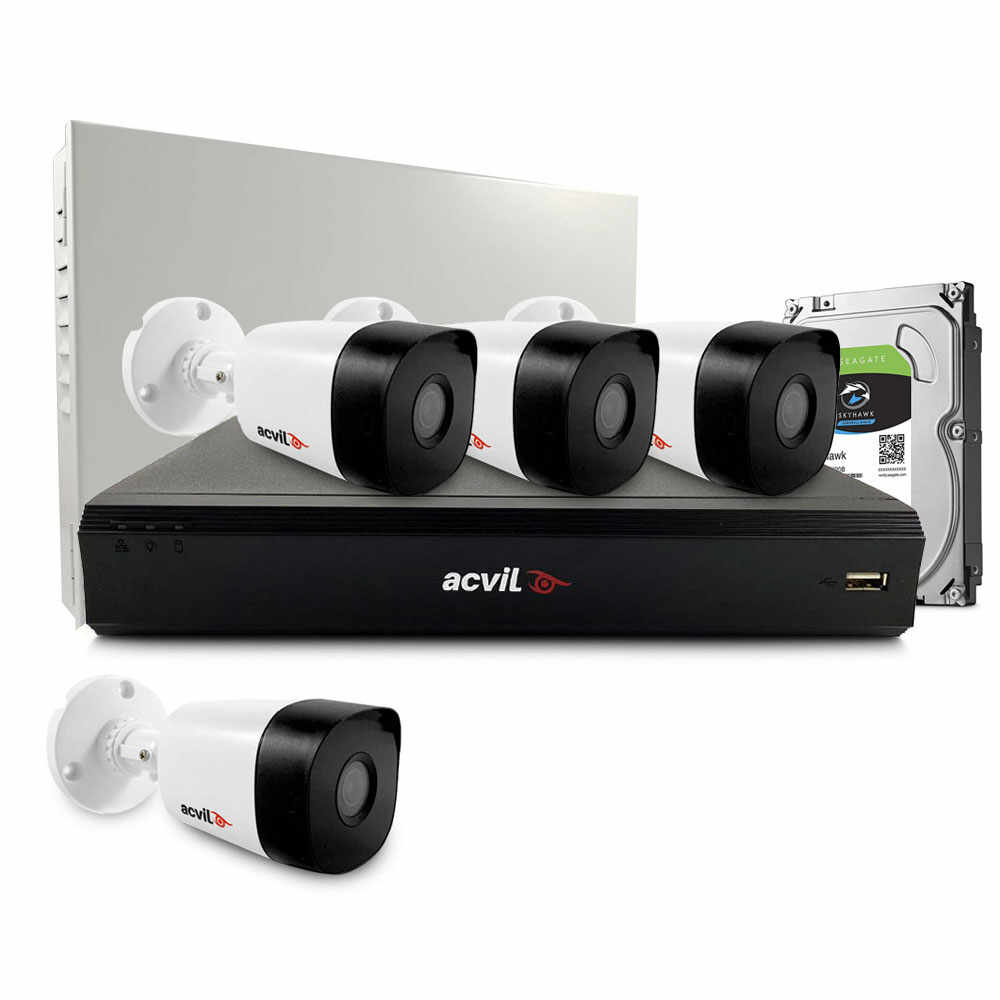 Sistem supraveghere exterior middle Acvil Pro ACV-M4EXT20-2MP-V2, 4 camere, 2 MP, IR 20 m, 3.6 mm, POS, audio prin coaxial