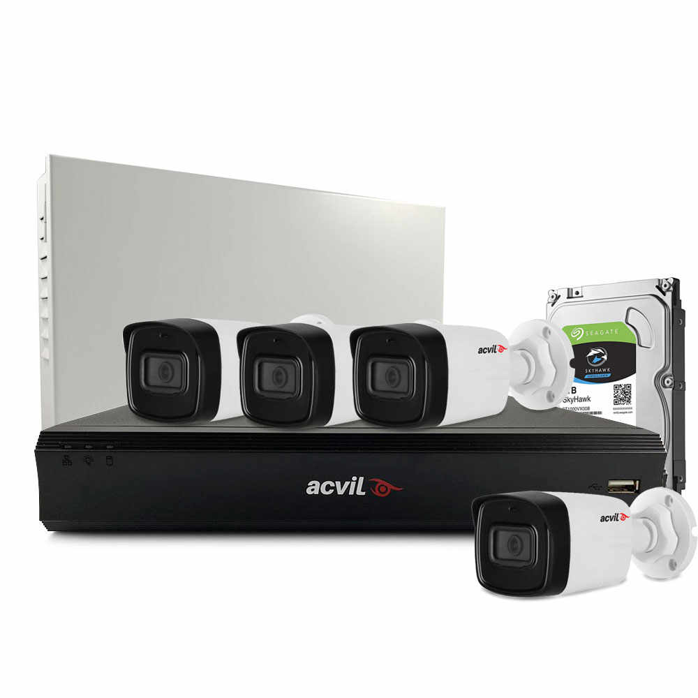 Sistem supraveghere exterior middle Acvil Pro ACV-M4EXT40-2MP-V2, 4 camere, 2 MP, IR 40 m, 2.8 mm, POS, audio prin coaxial