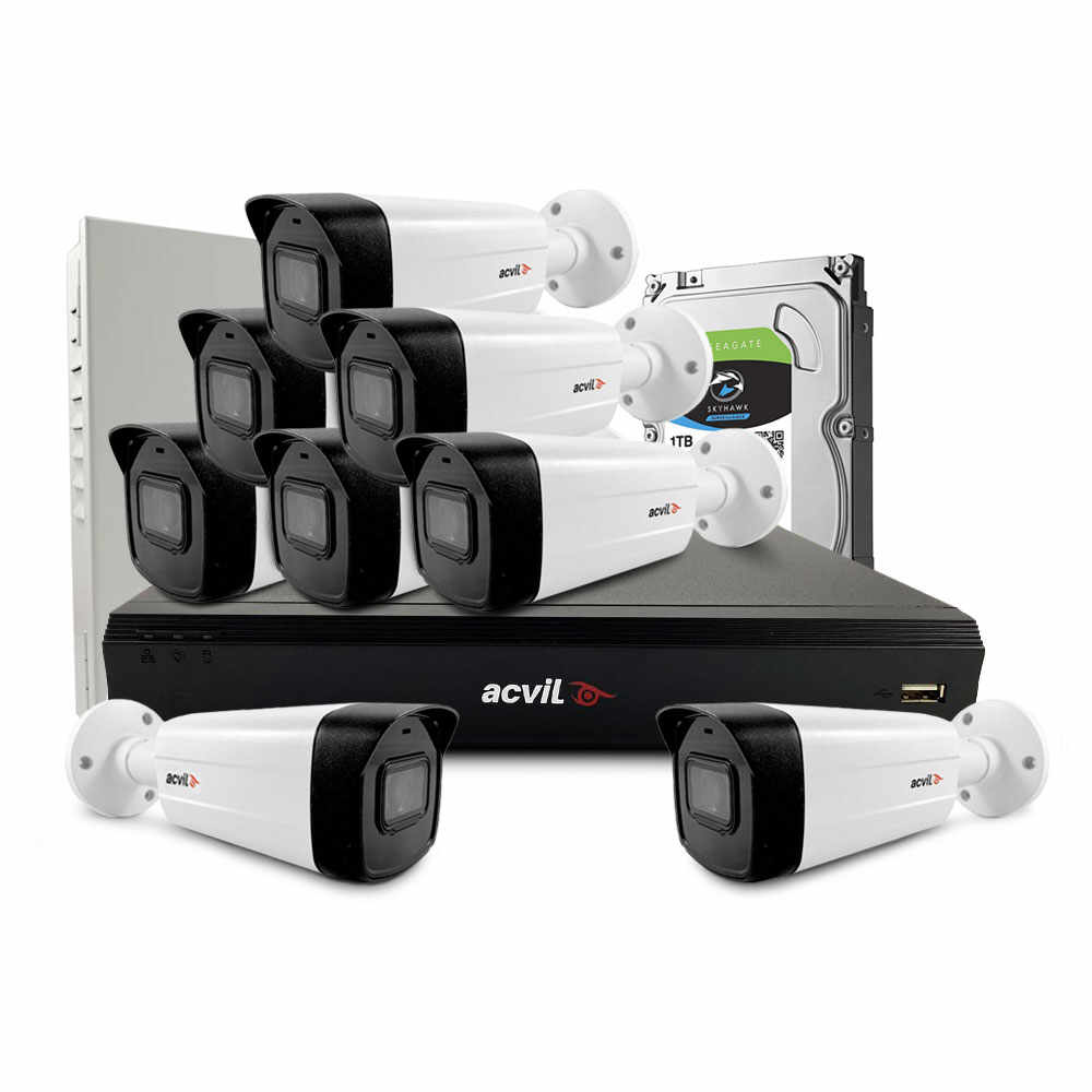 Sistem supraveghere exterior middle Acvil Pro ACV-M8EXT40-4K, 8 camere, 4K, IR 40 m, 2.8 mm, audio prin coaxial