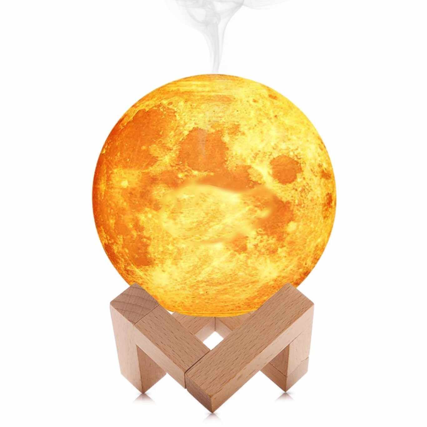 Umidificator lampa luna 3D cu suport de lemn 880 ml