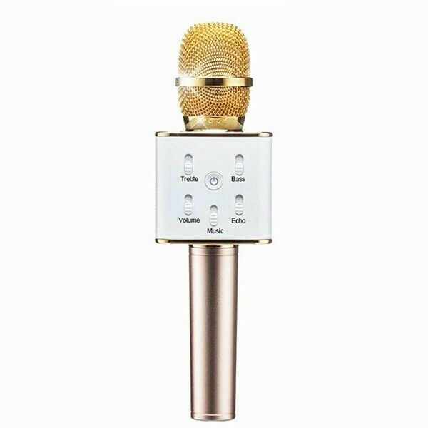 Microfon Profesional Karaoke Smart Q7 Auriu Hi-Fi, Wireless Bluetooth 4.1 Cu Difuzor Si Acumulator