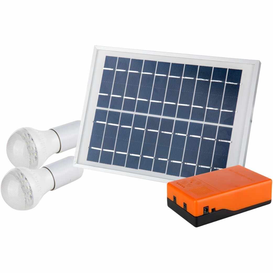 Kit Iluminare LED EvoTools, Panoul solar policristalin, 2 becuri LED de 1W/6V, putere 5 W