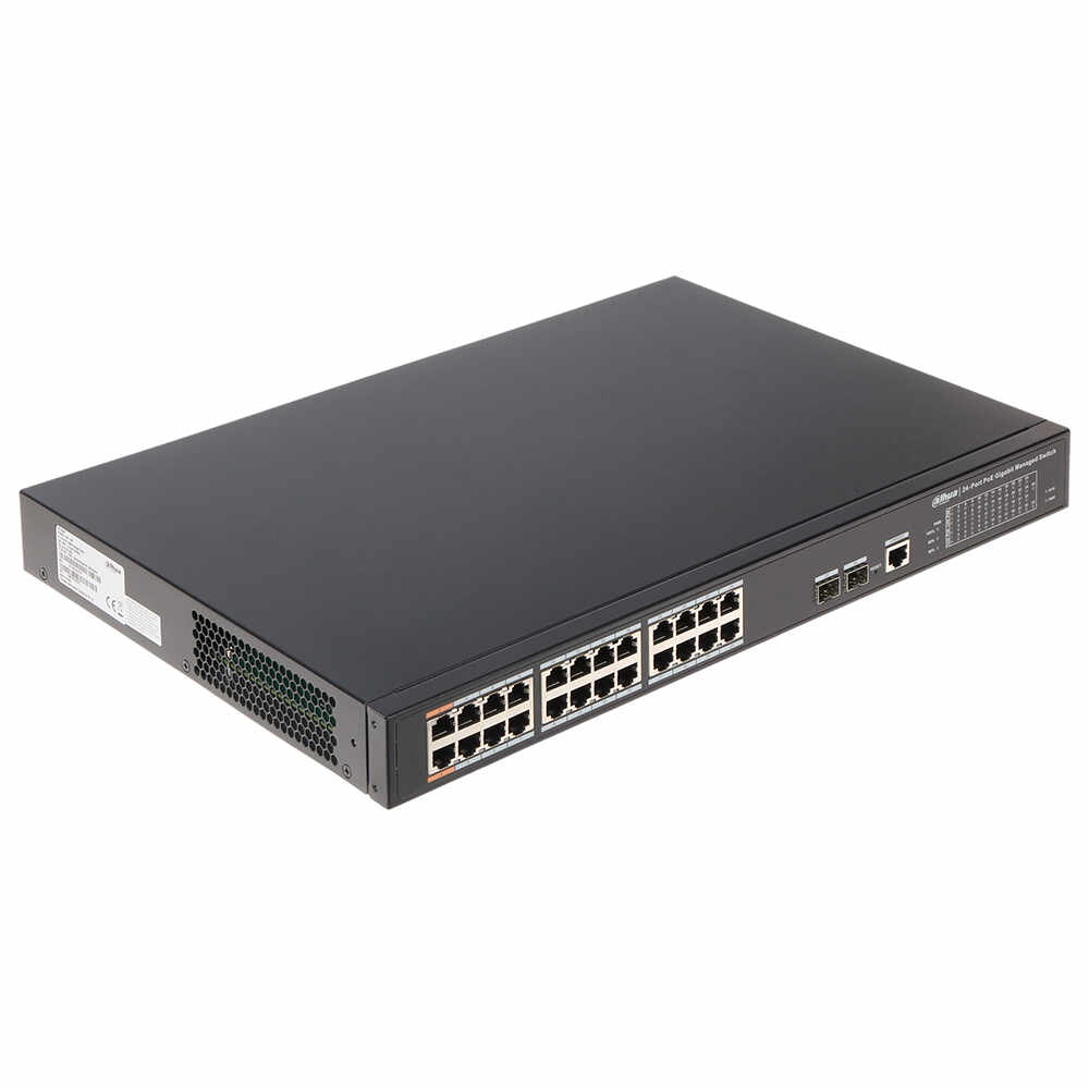 Switch cu 24 porturi PoE Dahua PFS4226-24GT-240, 8000 MAC, 52 Gbps, cu management, PoE