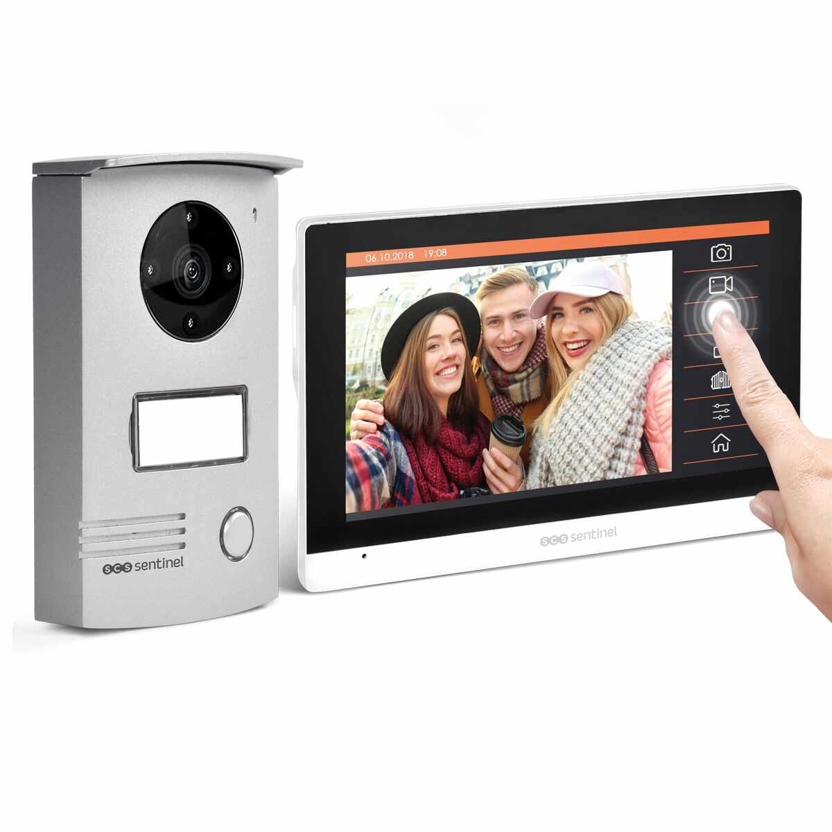 Interfon video cu fir SCS Sentinel VISIODOOR 7+, Ecran tactil de 7 inch, Monitorizare video cu unghi de 120°