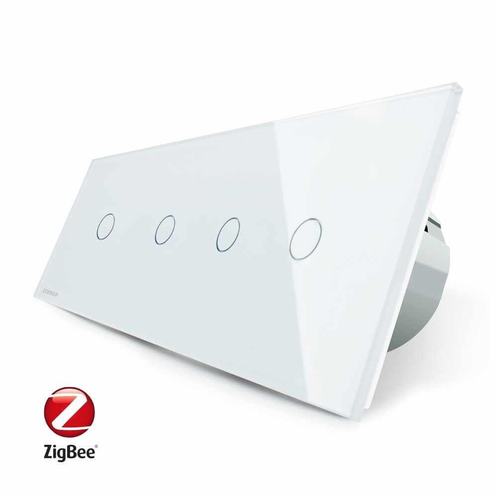 Intrerupator LIVOLO cu touch din sticla cu 4 intrerupatoare simple, Protocol ZigBee, Control de pe telefon