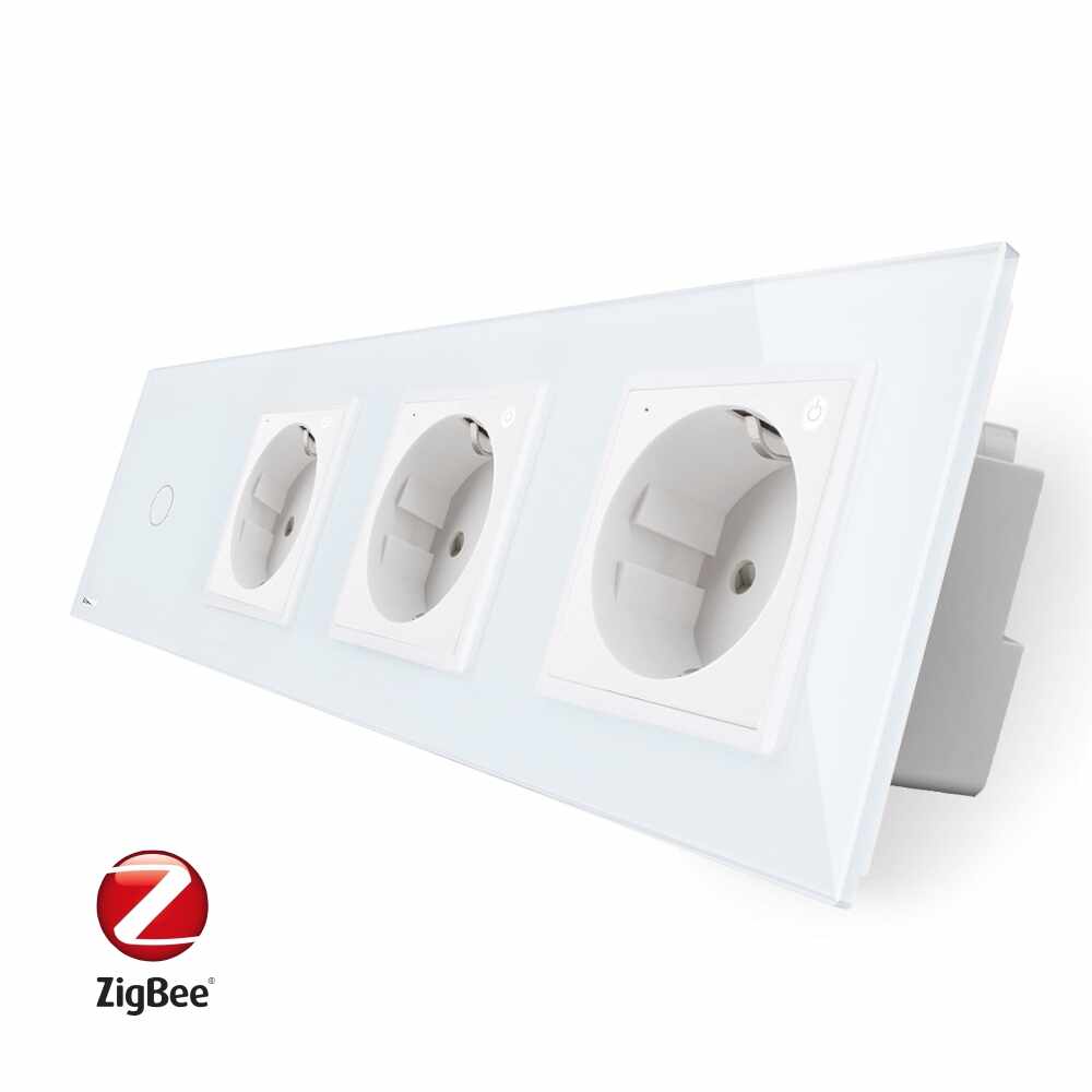 Intrerupator simplu ZigBee + Priza tripla LIVOLO ZigBee cu touch din sticla, Control de pe telefon