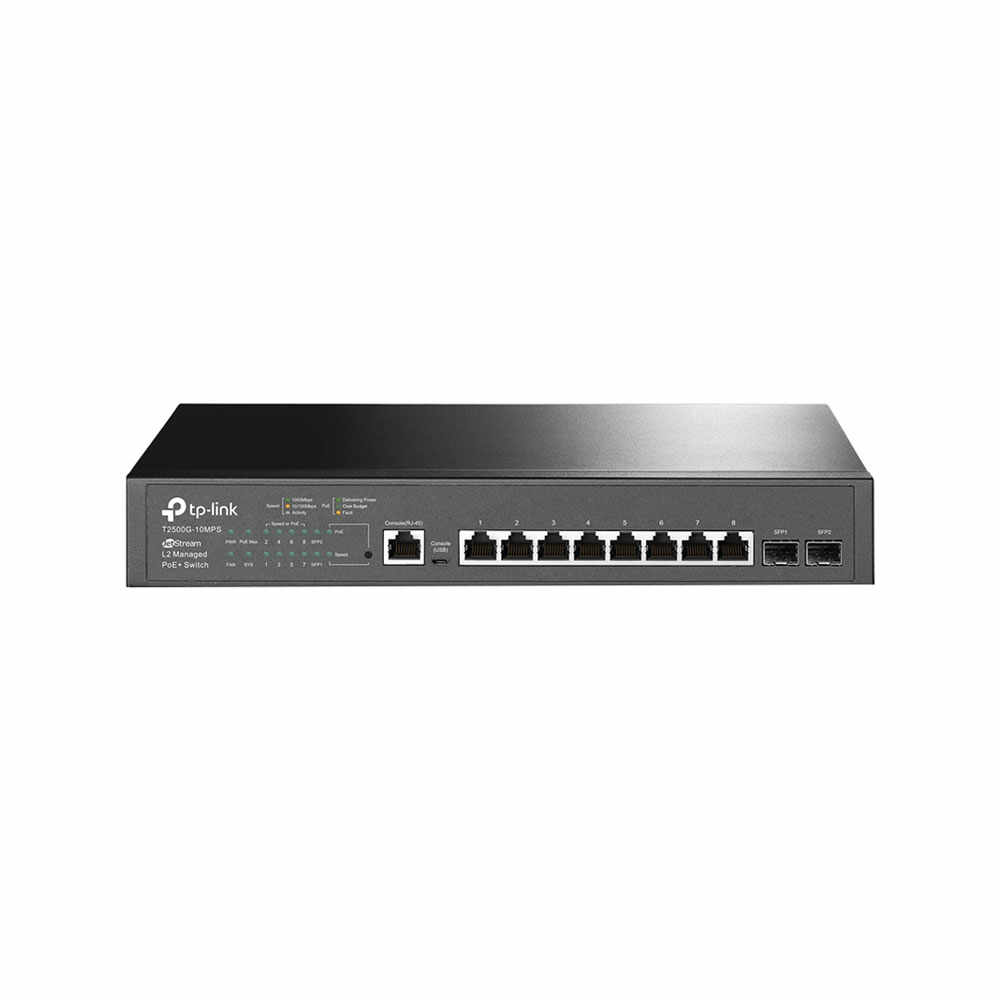 Switch cu 8 porturi PoE+ TP-Link T2500G-10MPS, 8000 MAC, 20 Gbps, cu management