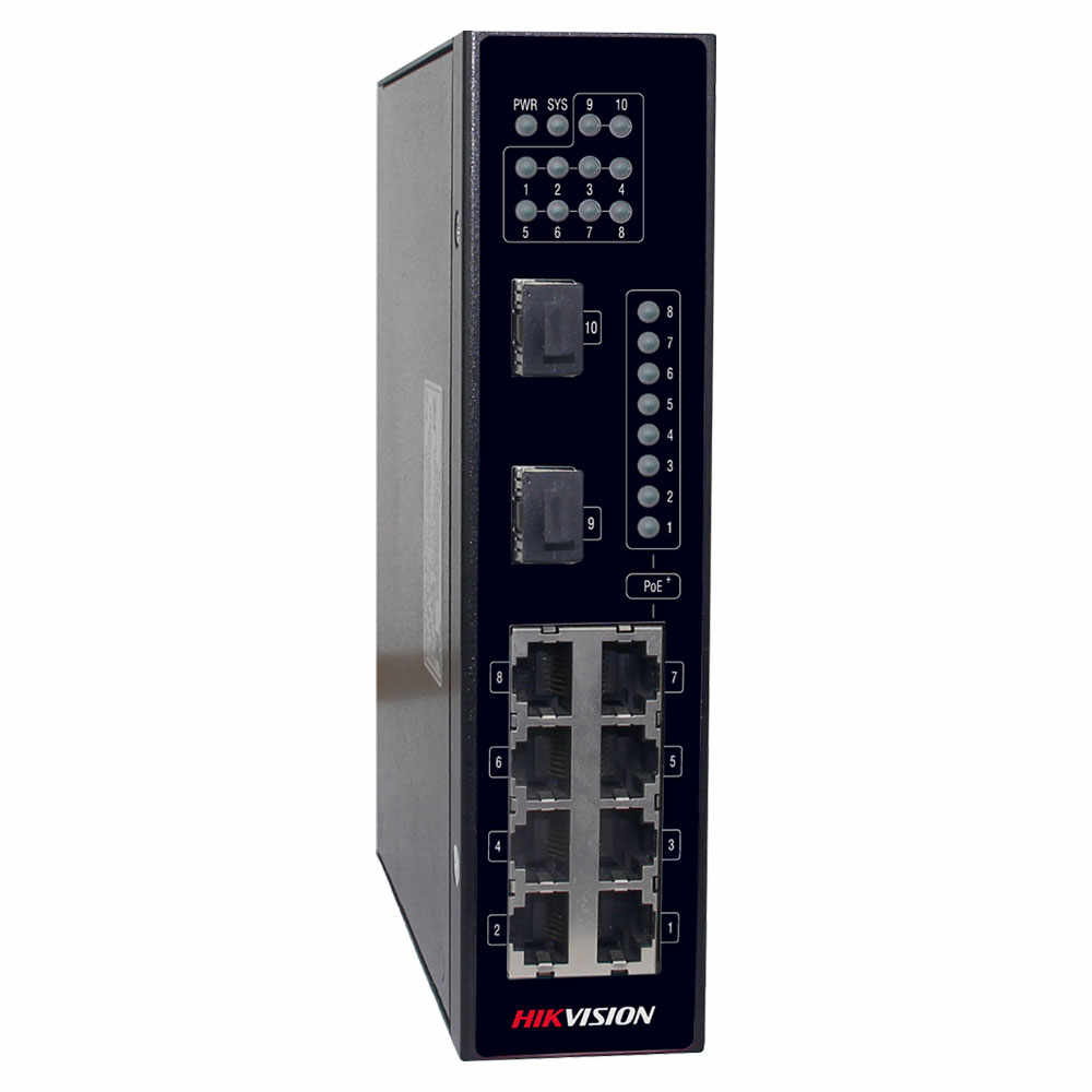 Switch industrial cu 8 porturi PoE Hikvision DS-3T0310P, 8.8 Gbps, 4.2 Mbps, MAC 4000, fara management