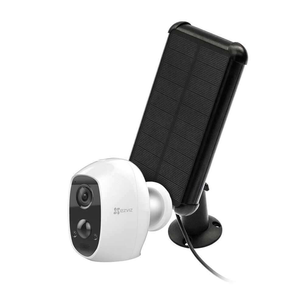 Kit camera supraveghere IP wireless cu panou solar Ezviz CS-C3A-B0-1C2WPMFBR-PANEL, 2 MP, IR 7.5 m, 2.2 mm, PIR, slot card, microfon