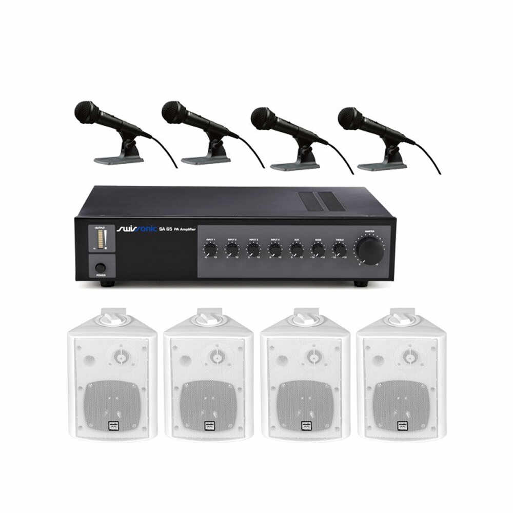 Sistem audio conferinte Basic 1, 4 boxe perete, 4 microfoane, 120 mp