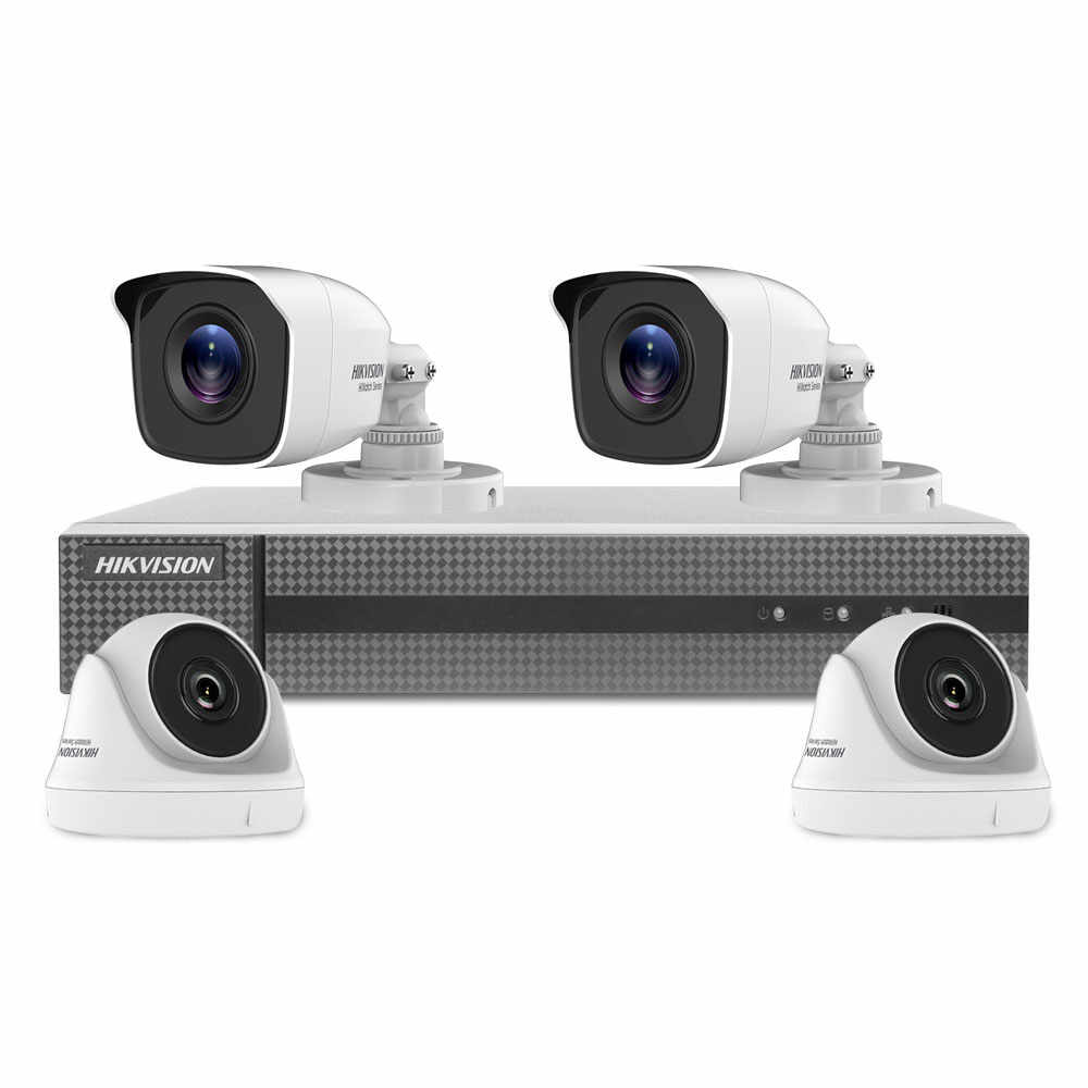 Sistem supraveghere mixt Hikvision HiWatch HWT-T140, 4 camere, 4 MP, IR 20 m, 2.8 mm, HDD 1 TB inclus
