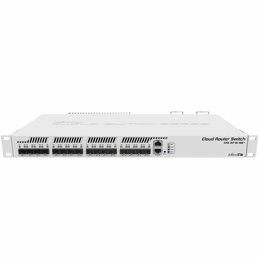 Switch cu 16 porturi SFP+ MikroTik Cloud Router CRS317-1G-16S+RM, cu management, port 10/100/1000Mbps, dual boot