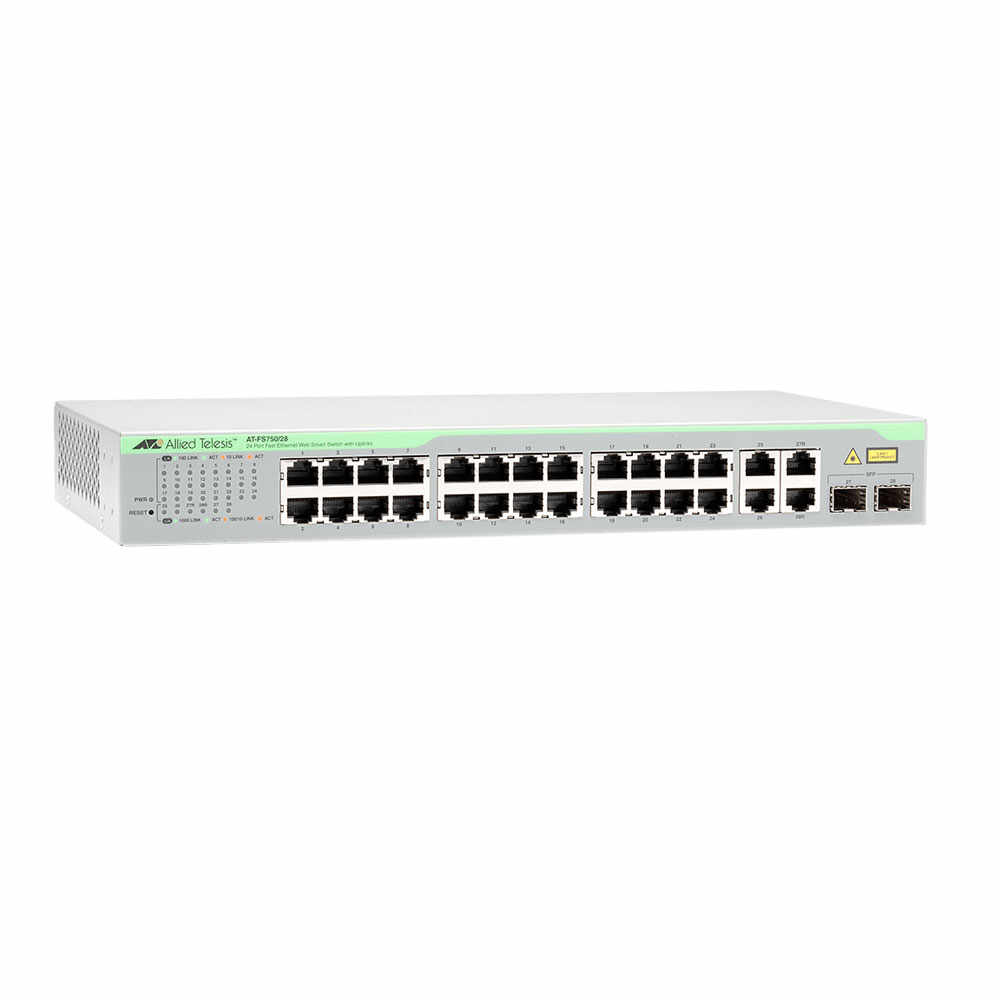 Switch cu 24 porturi Allied Telesis AT-FS750/28-50, 12.8 Gbps, 9.5 Mpps, 8.000 MAC, 2 porturi SFP, 1U, cu management
