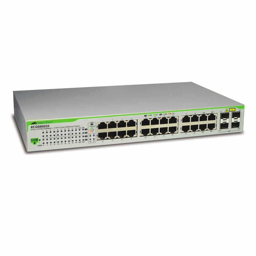 Switch cu 24 porturi Allied Telesis AT-GS950/24-50, 48 Gbps, 35.7 Mpps, 8.000 MAC, 4 porturi SFP, cu management