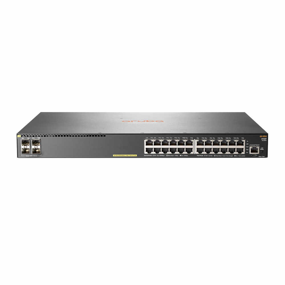 Switch cu 24 porturi Aruba JL255A, 128 Gbps, 95.2 Mpps, 4 porturi SFP+, PoE, 1U, cu management