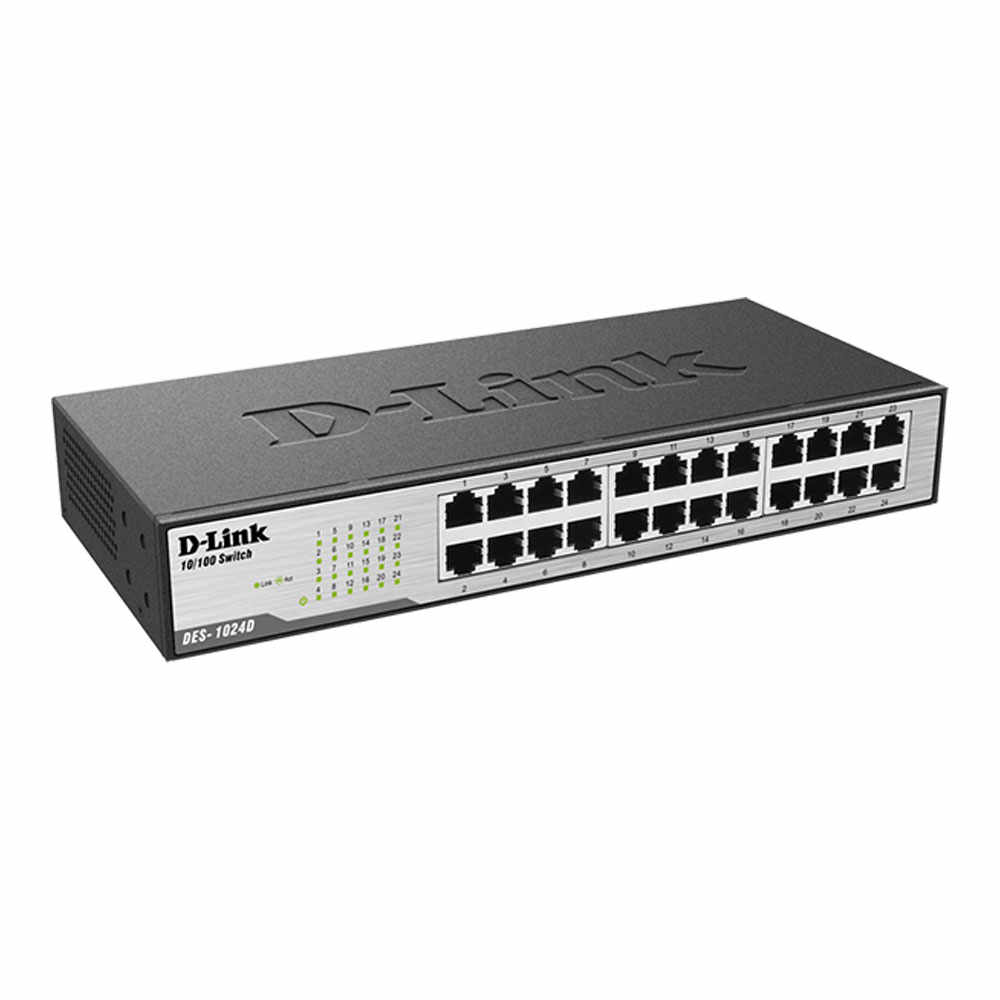 Switch cu 24 porturi D-Link DES-1024D, 4.8 Gbps, 3.57 Mpps, 8.000 MAC, fara management