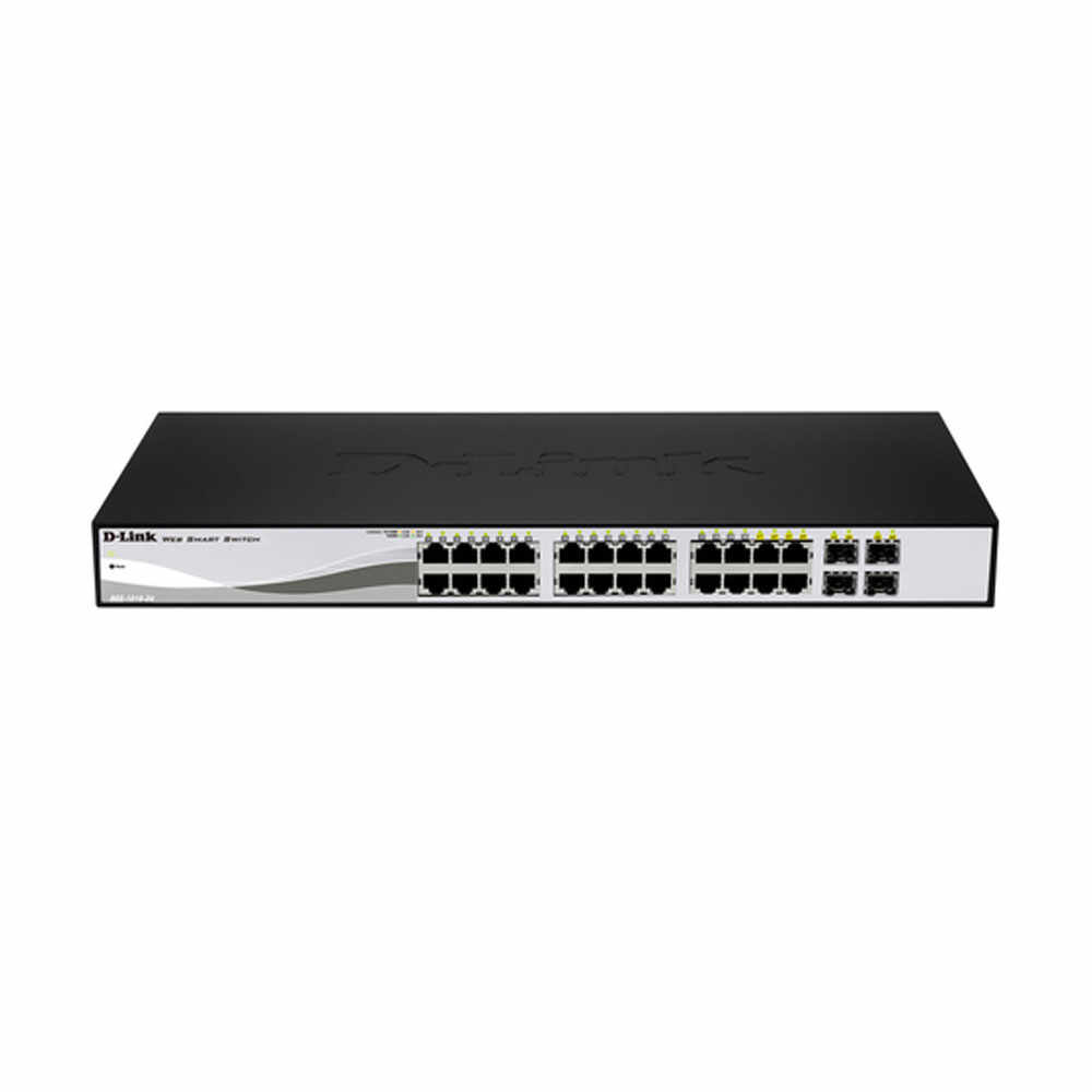 Switch cu 24 porturi D-Link DGS-1210-24P, 4 porturi SFP, 56 Gbps, 41.7 Mpps, 8.000 MAC, 1U, PoE, cu management