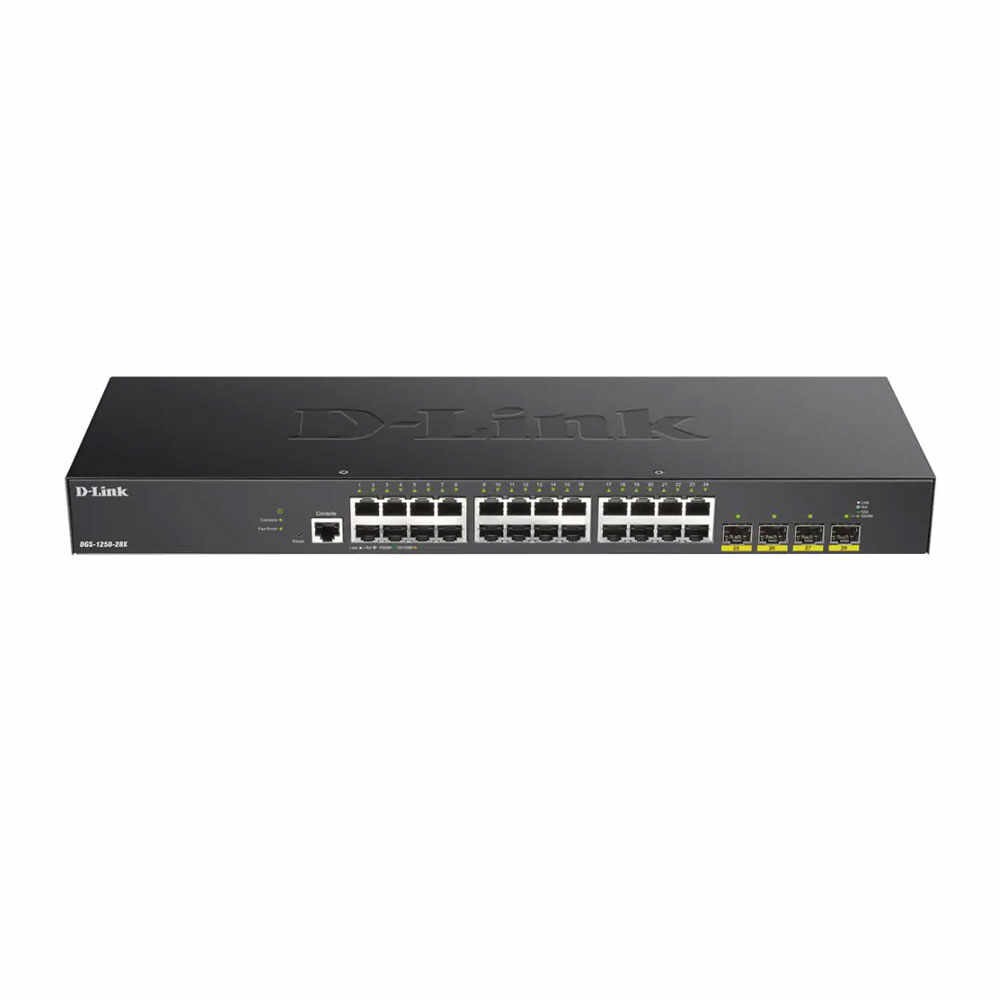 Switch cu 24 porturi D-Link DGS-1250-28X, 128 Gbps, 95.24 Mpps, 16.000 MAC, 4 porturi SFP, cu management