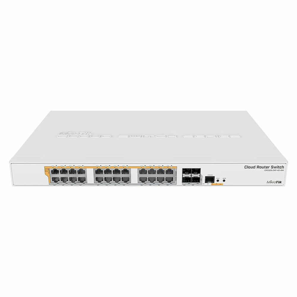 Switch cu 24 porturi Gigabit MikroTik Cloud Router CRS328-24P-4S+RM, 4 porturi SFP+, dual boot, cu management, PoE