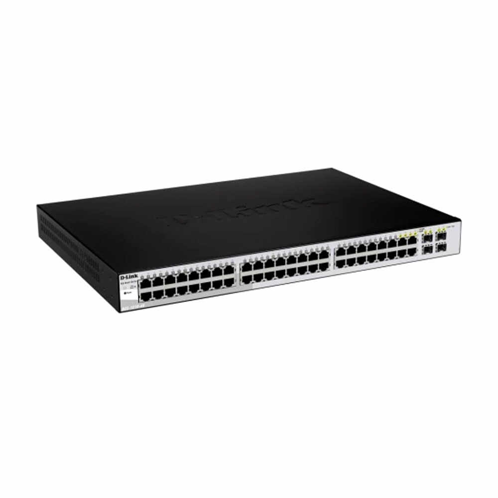Switch cu 48 porturi D-Link DGS-1210-48, 4 porturi SFP, 96 Gbps, 71.4 Mpps, 8.000 MAC, 1U, cu management